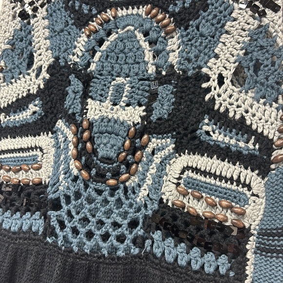 FREE PEOPLE Shades of Blue Crochet Hand Beaded Knit
Mini  skater Dress xs - Picture 4 of 12